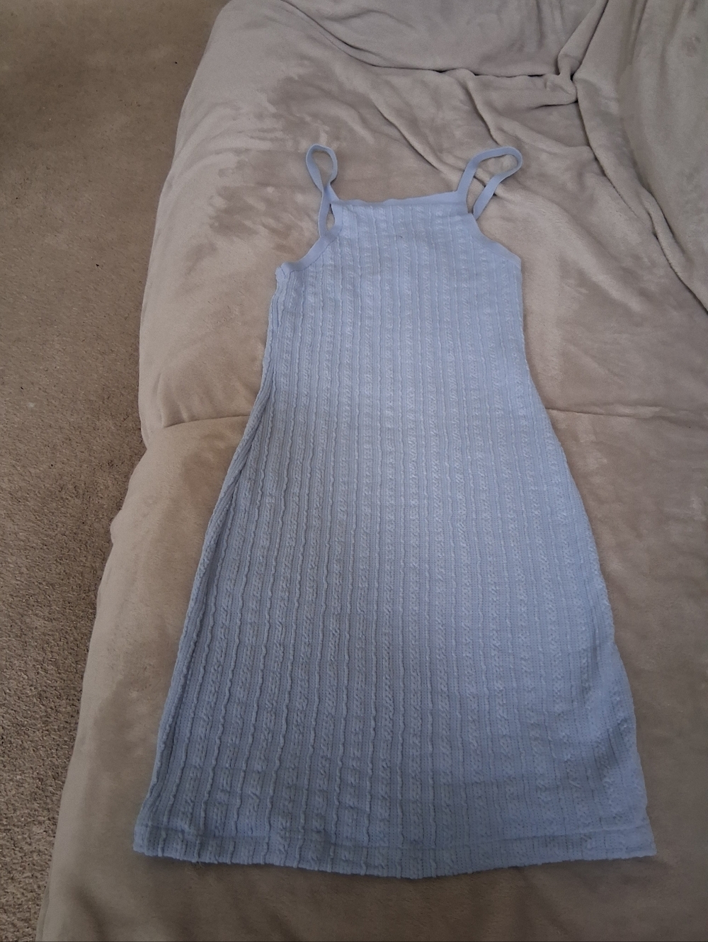 ZARA Pale Blue Ribbed Knit Cami Dress
